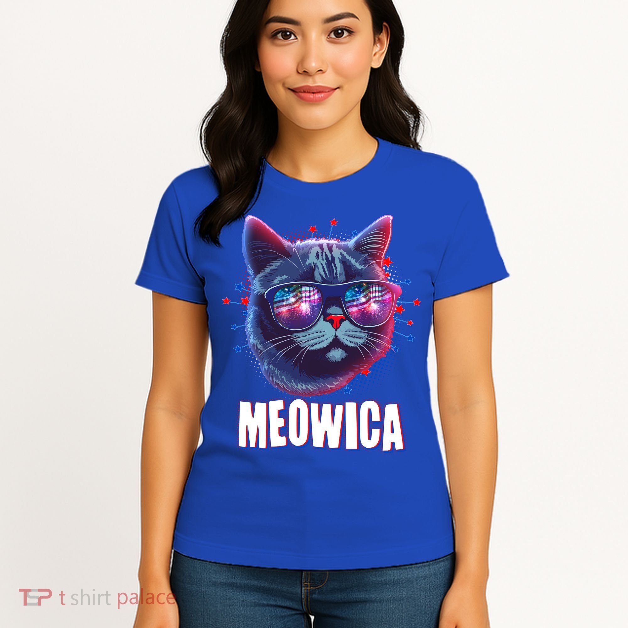 Funny 4th Of July Meowica Fireworks Cat Women's T-Shirt