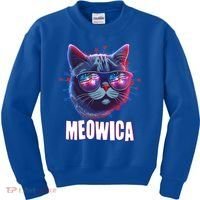 Funny 4th Of July Meowica Fireworks Cat Kids Sweatshirt thumb 0