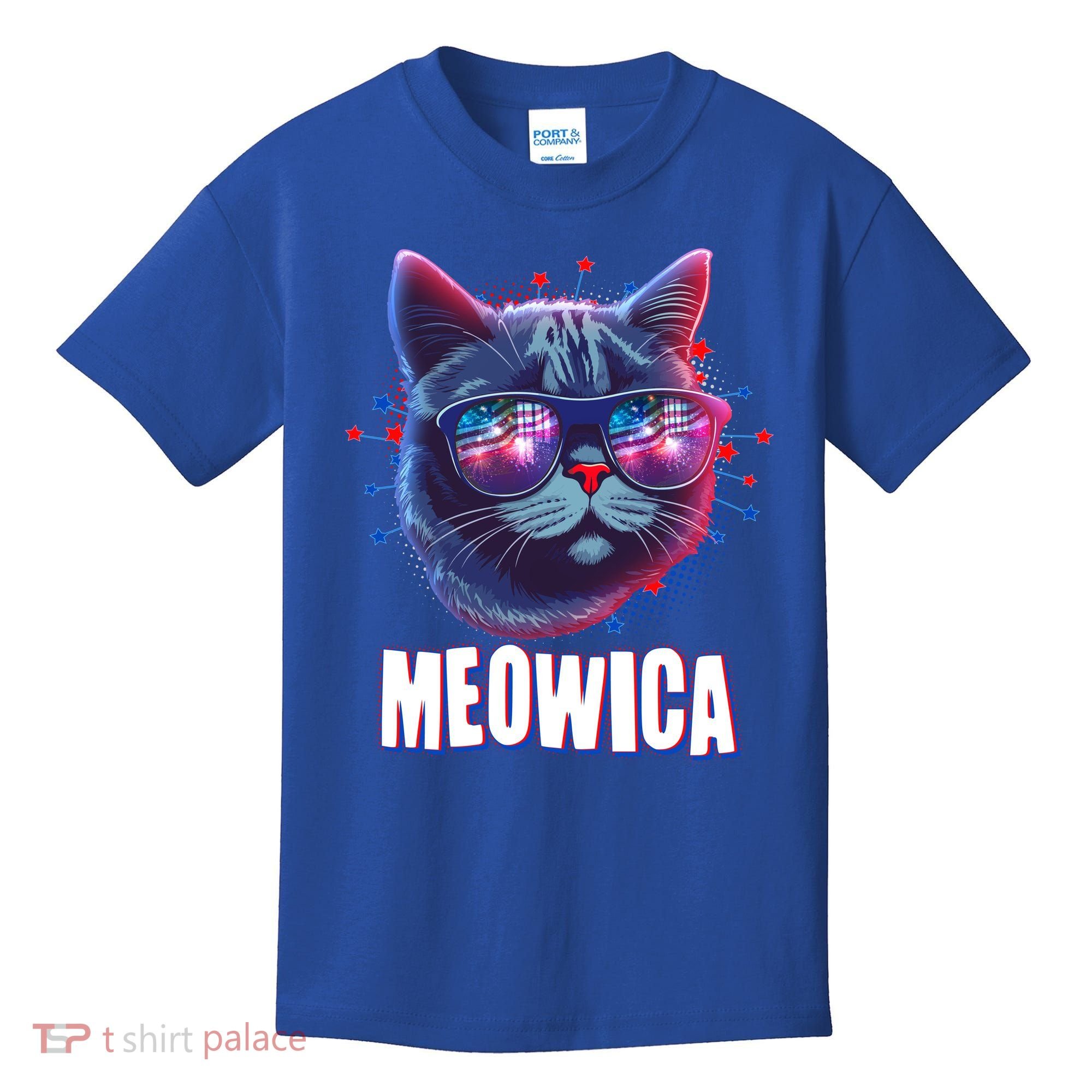 Funny 4th Of July Meowica Fireworks Cat Kids T-Shirt