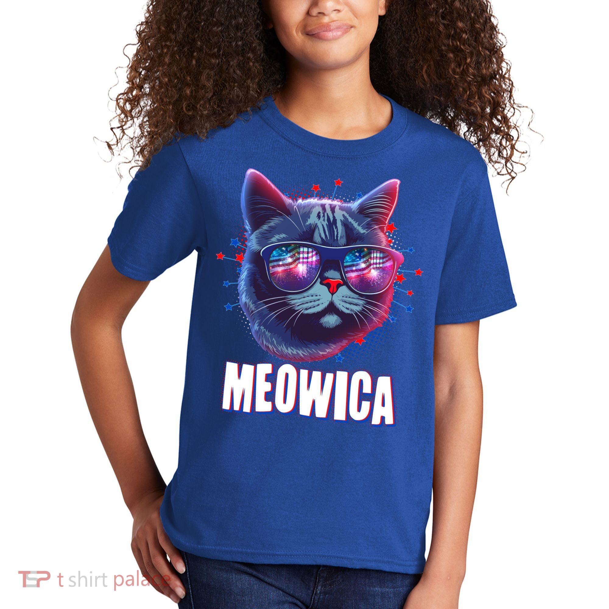 Funny 4th Of July Meowica Fireworks Cat Kids T-Shirt
