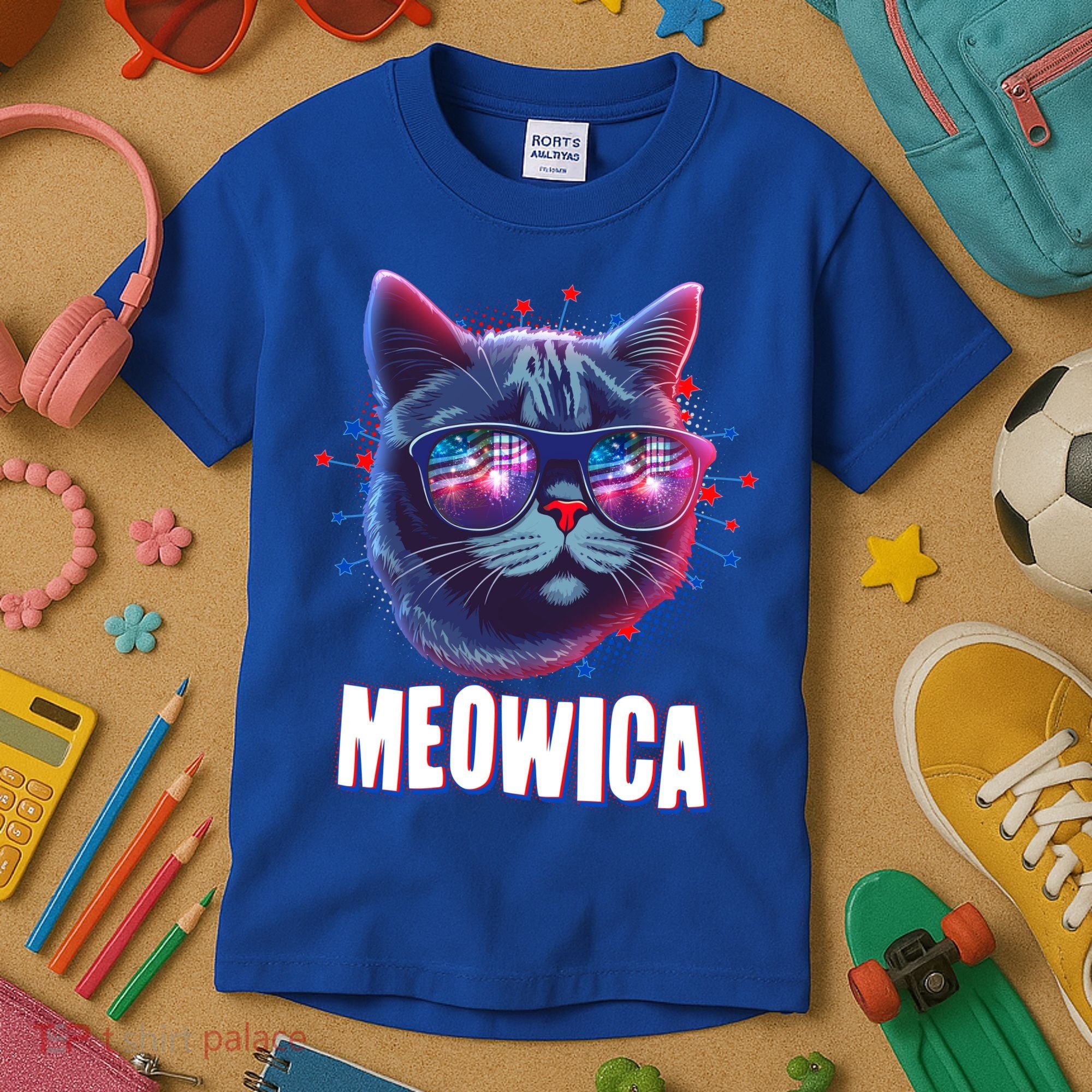 Funny 4th Of July Meowica Fireworks Cat Kids T-Shirt