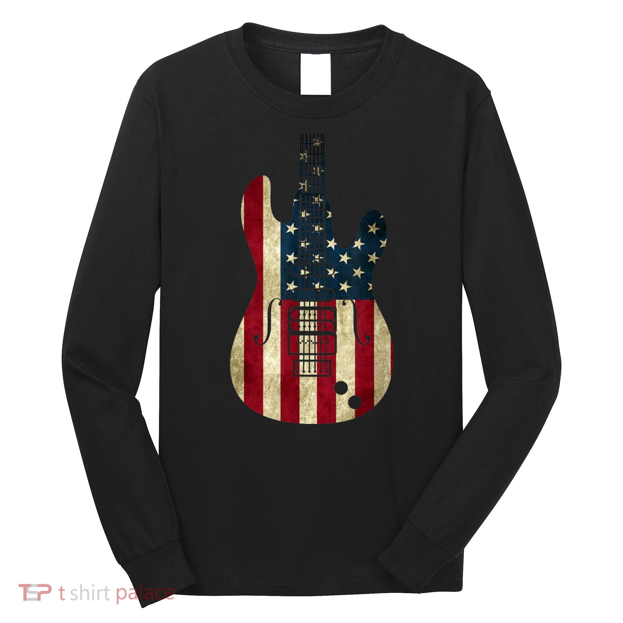 Funny 4th Of July American Flag Guitar Patriotic Gift Long Sleeve Shirt
