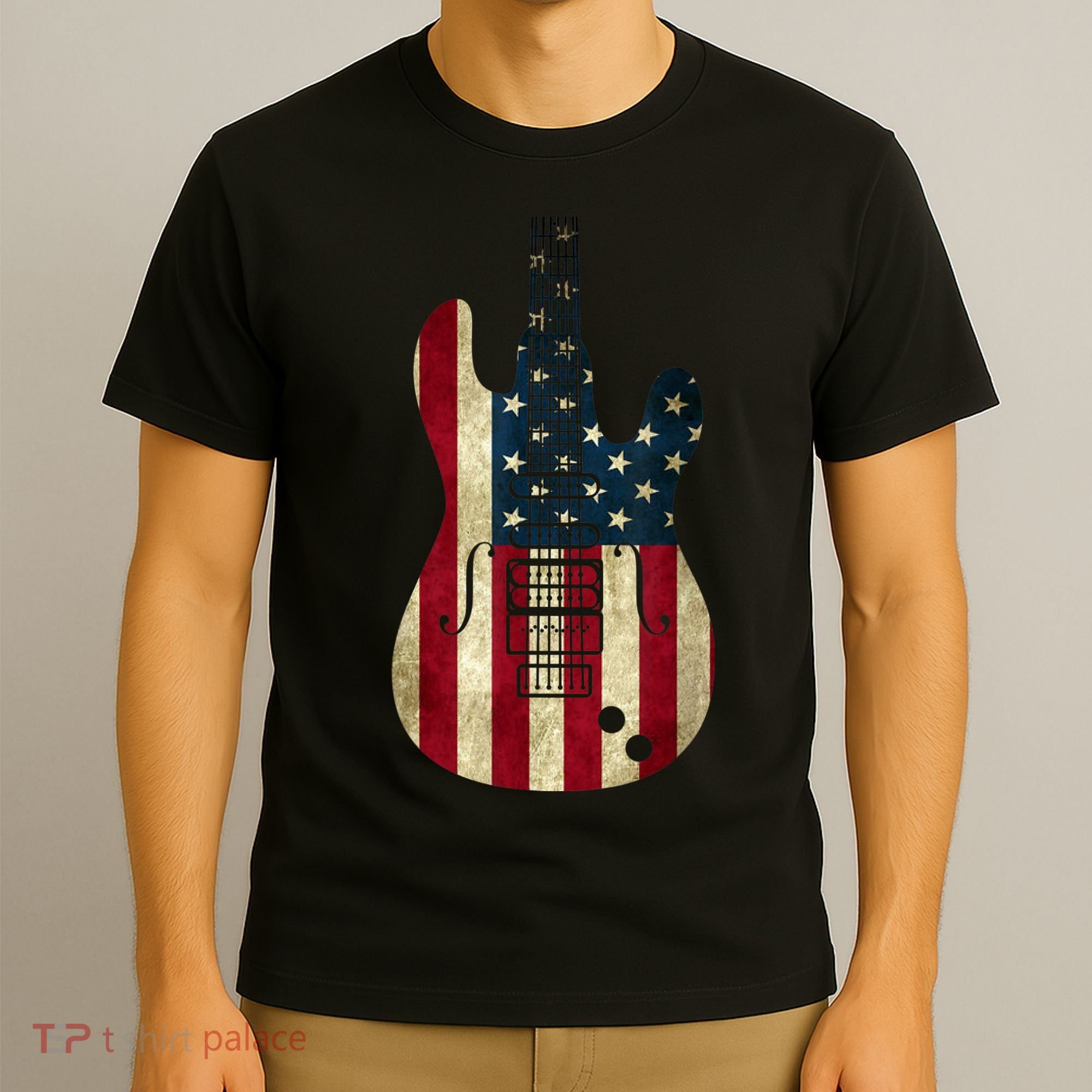 Funny 4th Of July American Flag Guitar Patriotic Gift T-Shirt