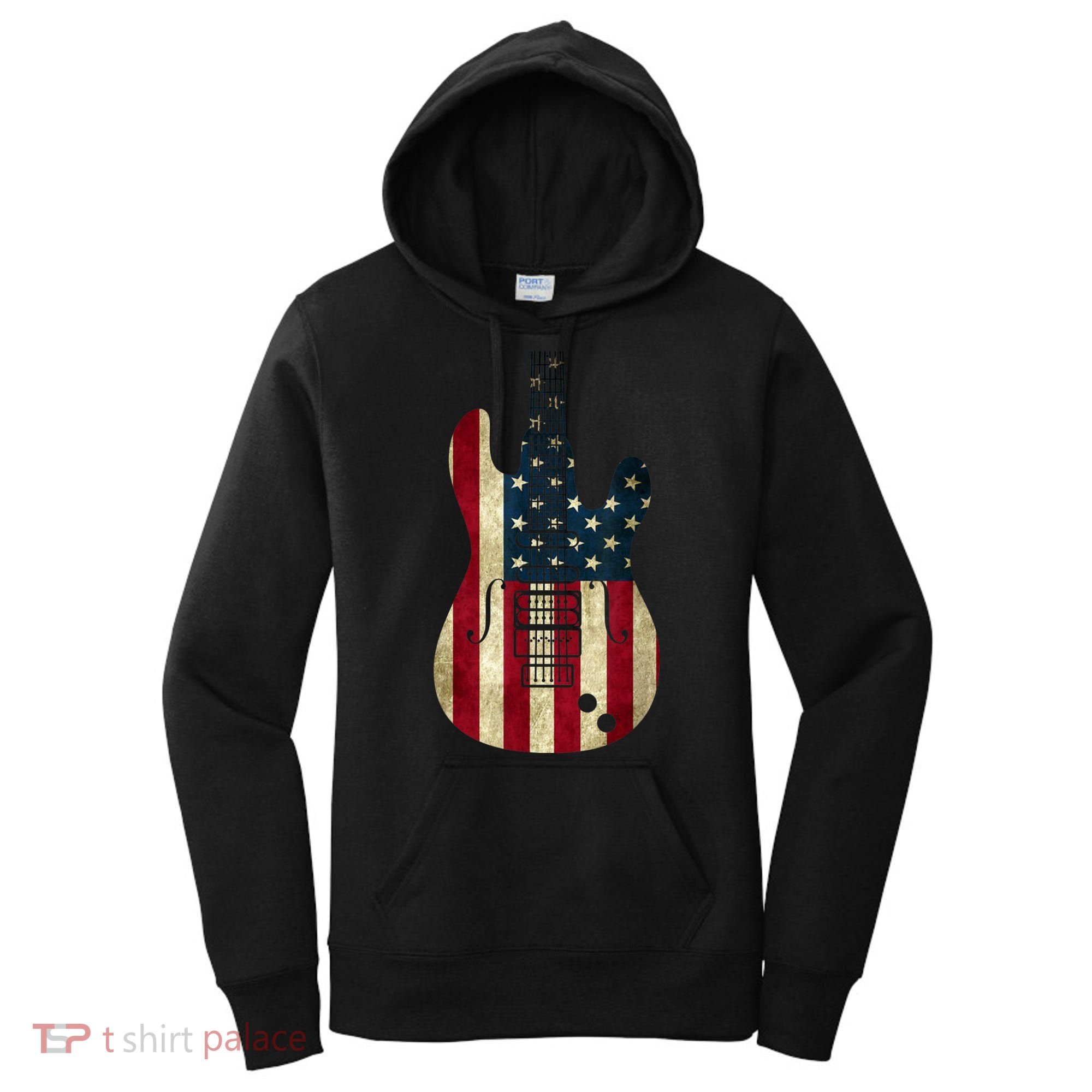 Funny 4th Of July American Flag Guitar Patriotic Gift Women's Hoodie