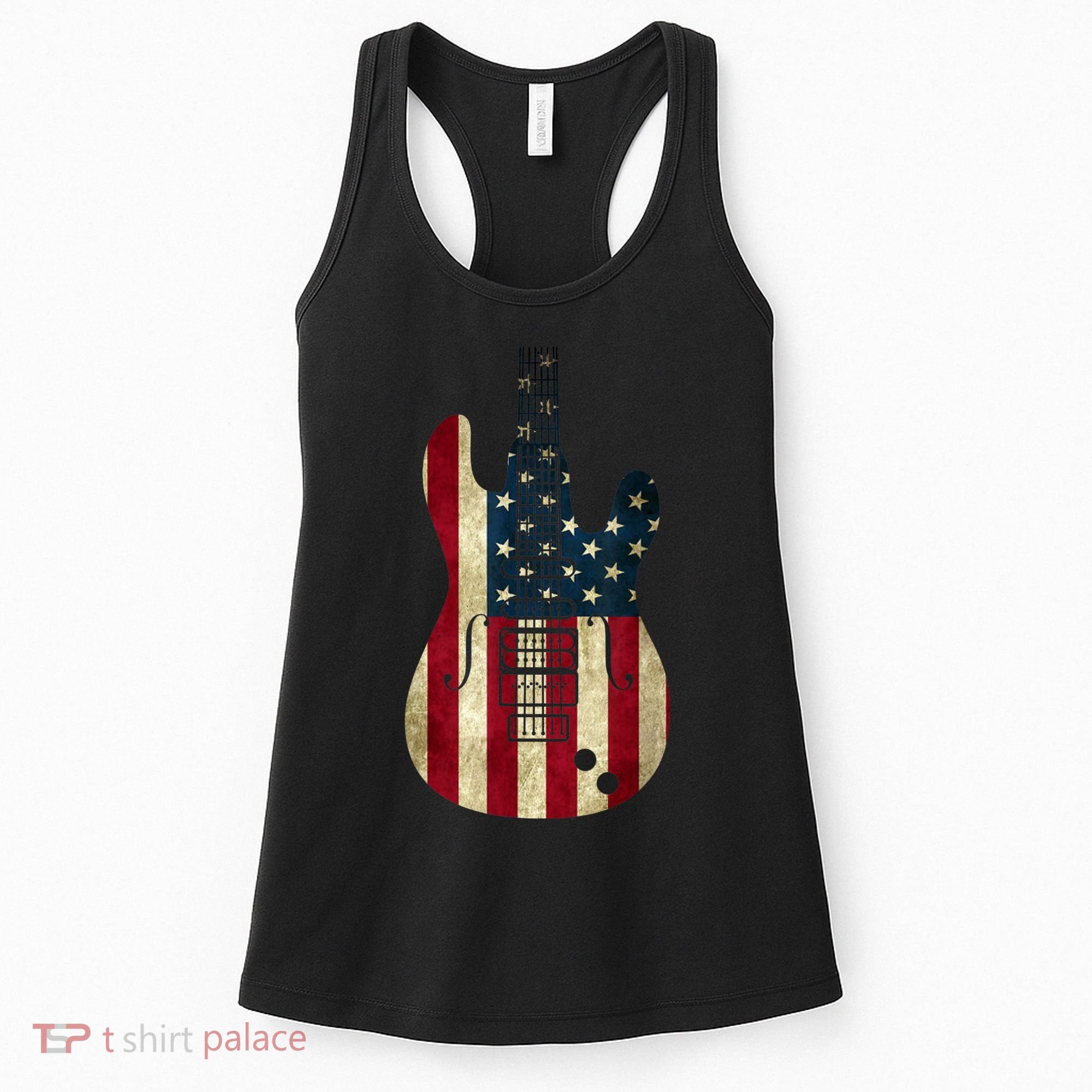 Funny 4th Of July American Flag Guitar Patriotic Gift Women's Tank Top