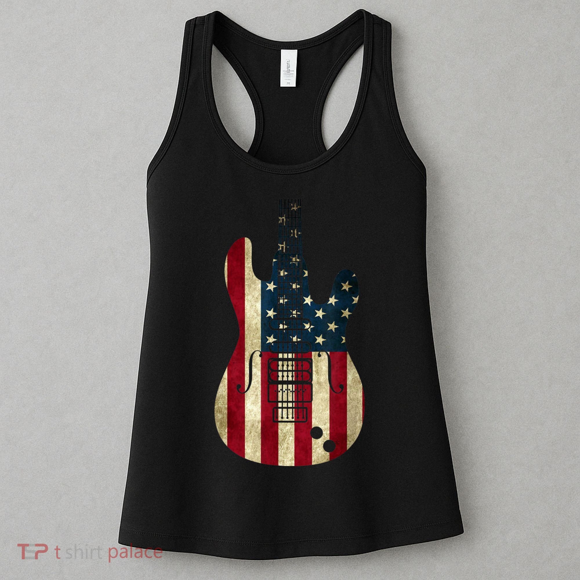 Funny 4th Of July American Flag Guitar Patriotic Gift Women's Tank Top