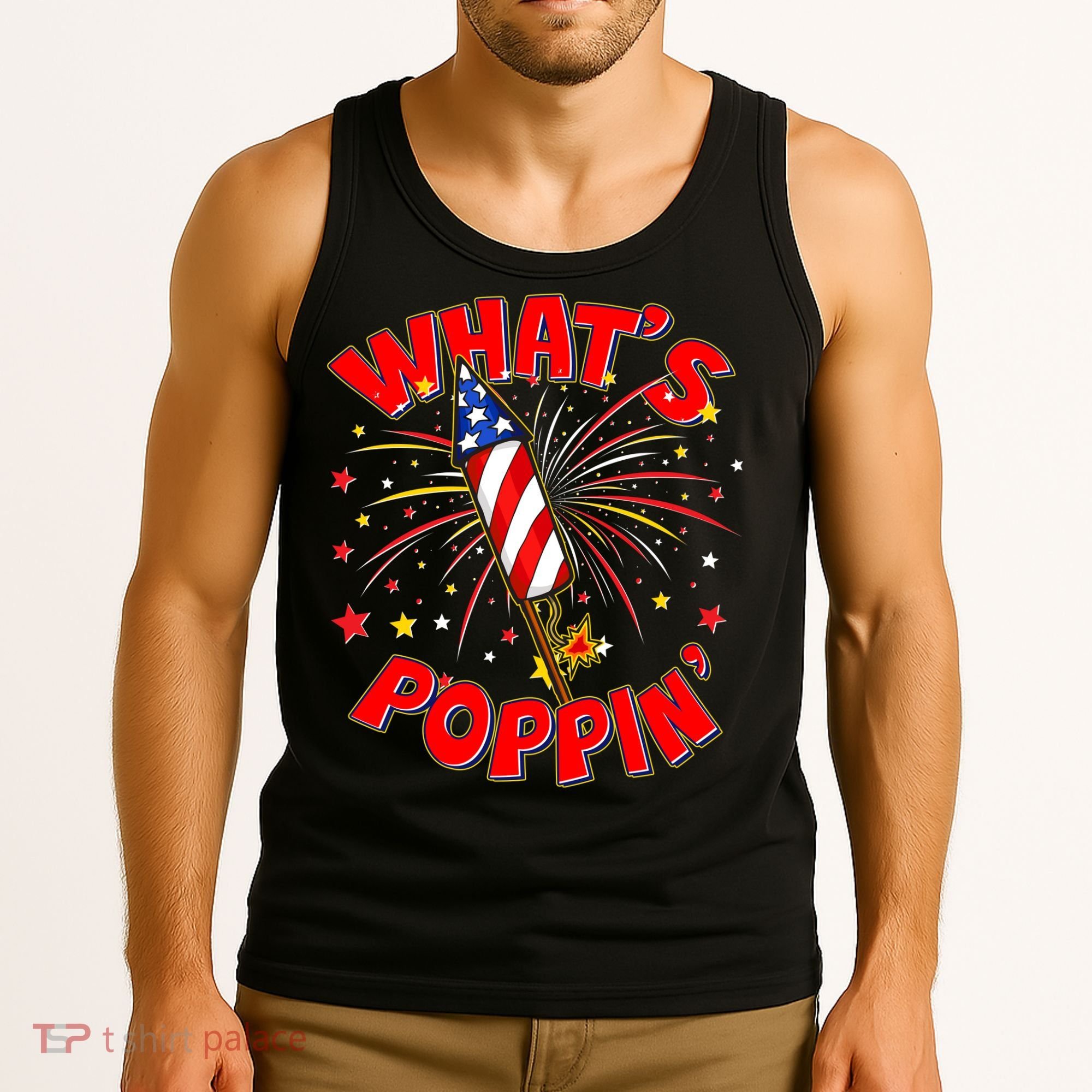 Funny 4th Of July What's Poppin Fireworks Rocket Tank Top