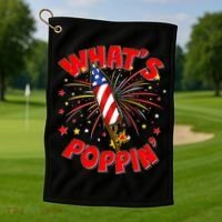 Funny 4th Of July What's Poppin Fireworks Rocket Golf Towel thumb 1