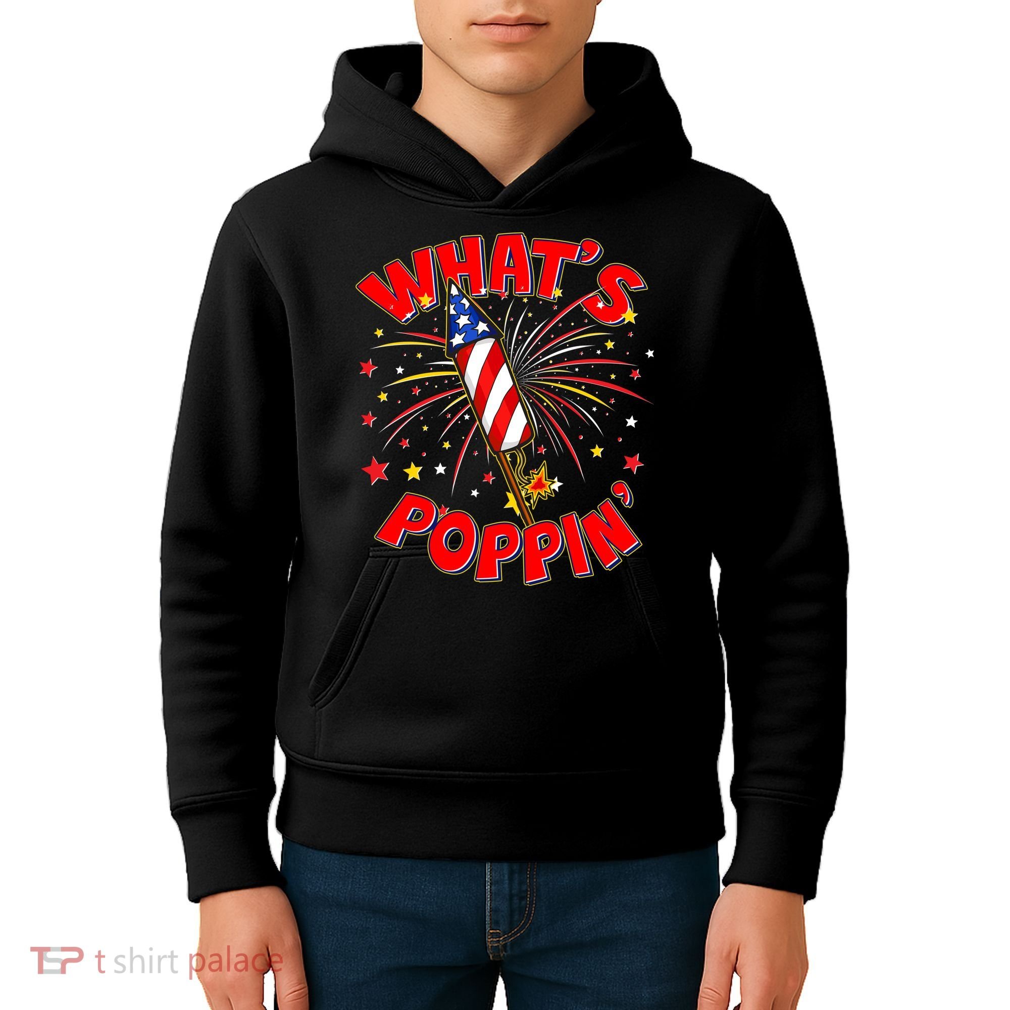 Funny 4th Of July What's Poppin Fireworks Rocket Kids Hoodie