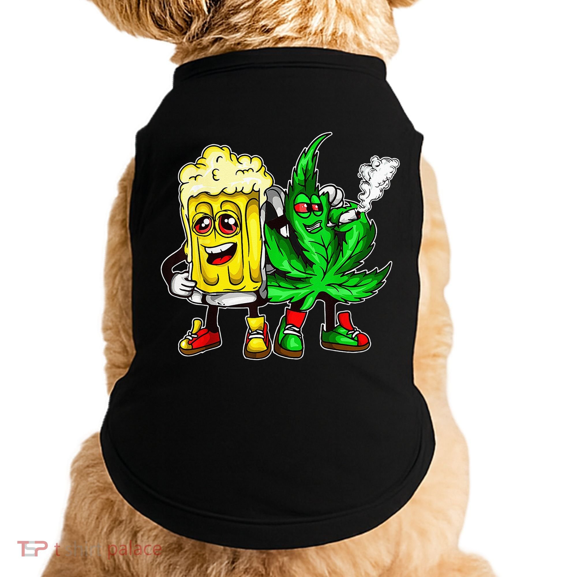 Funny 420 Pot Leaf Marijuana Bong Beer Drunk Weed Cannabis Doggie Tank