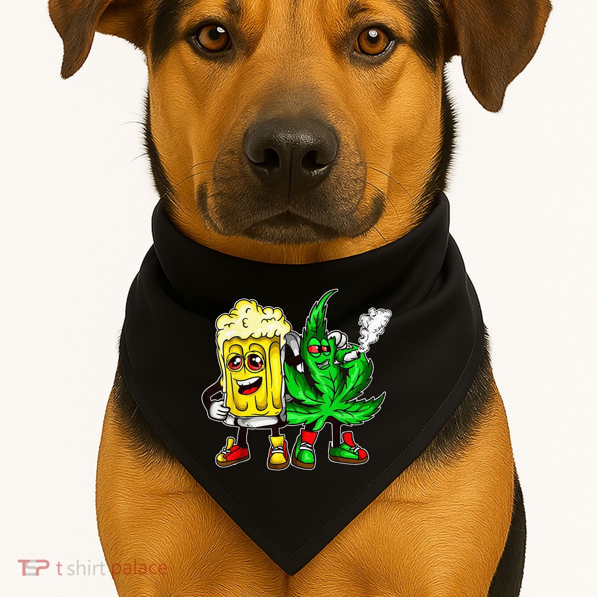 Funny 420 Pot Leaf Marijuana Bong Beer Drunk Weed Cannabis USA-Made Doggie Bandana