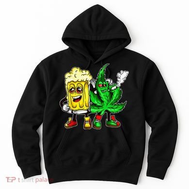 Funny 420 Pot Leaf Marijuana Bong Beer Drunk Weed Cannabis Hoodie