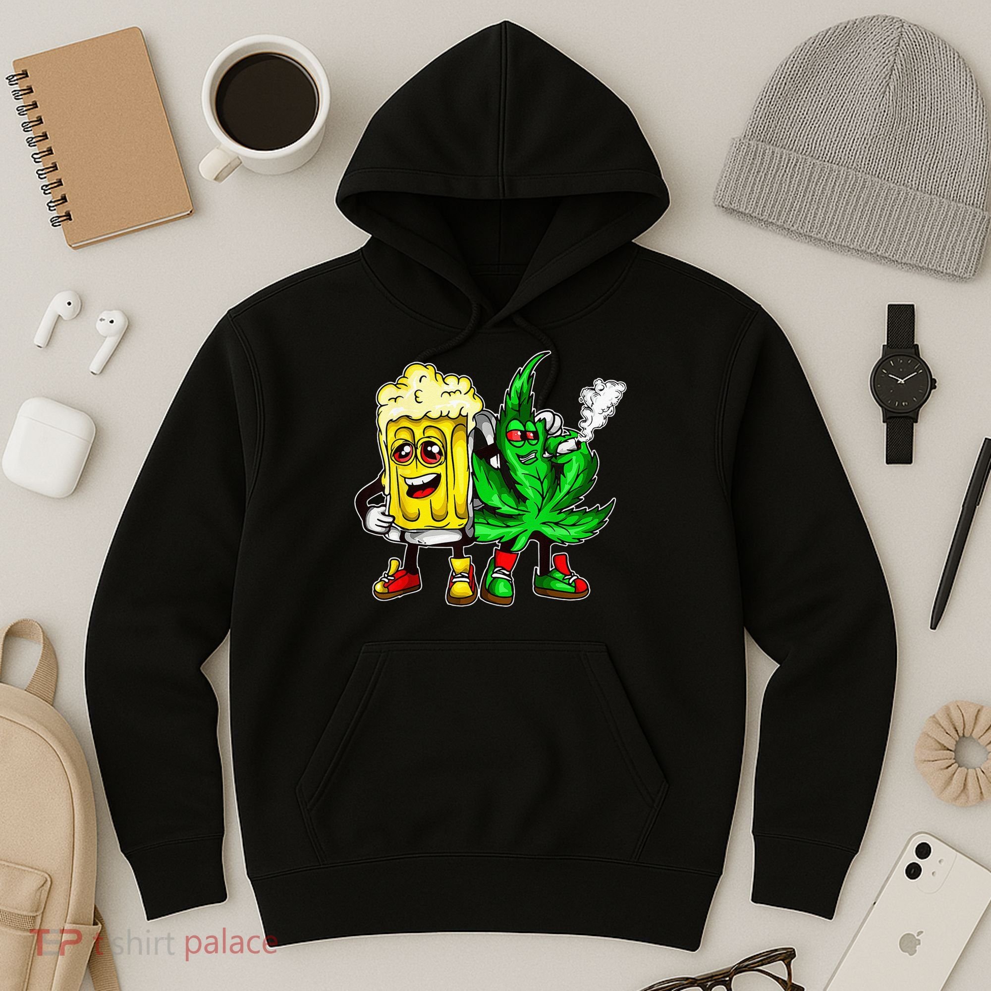 Funny 420 Pot Leaf Marijuana Bong Beer Drunk Weed Cannabis Hoodie