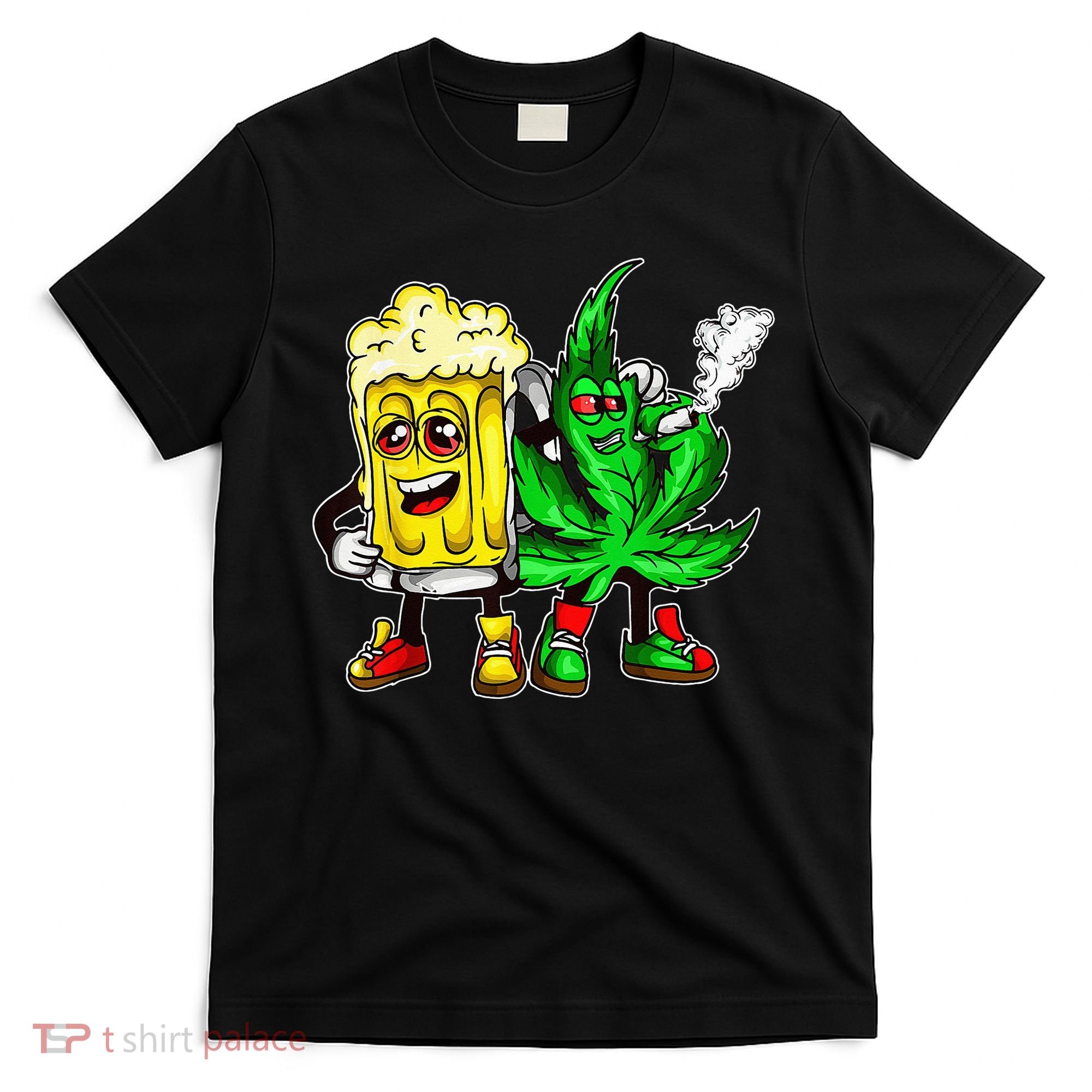 Funny 420 Pot Leaf Marijuana Bong Beer Drunk Weed Cannabis T-Shirt
