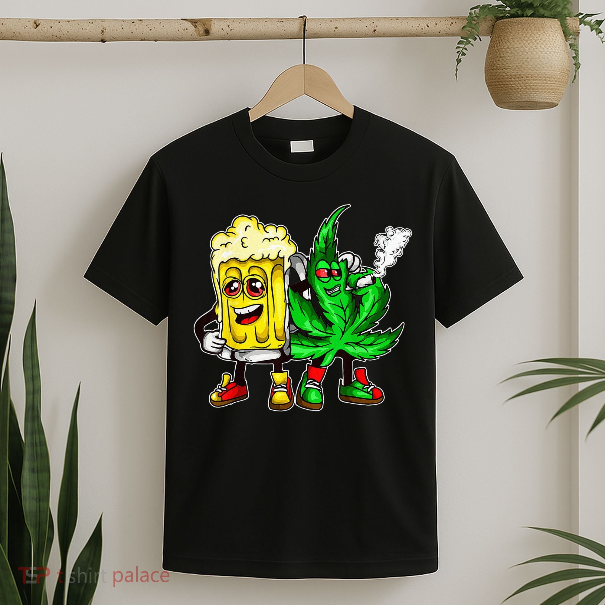 Funny 420 Pot Leaf Marijuana Bong Beer Drunk Weed Cannabis T-Shirt