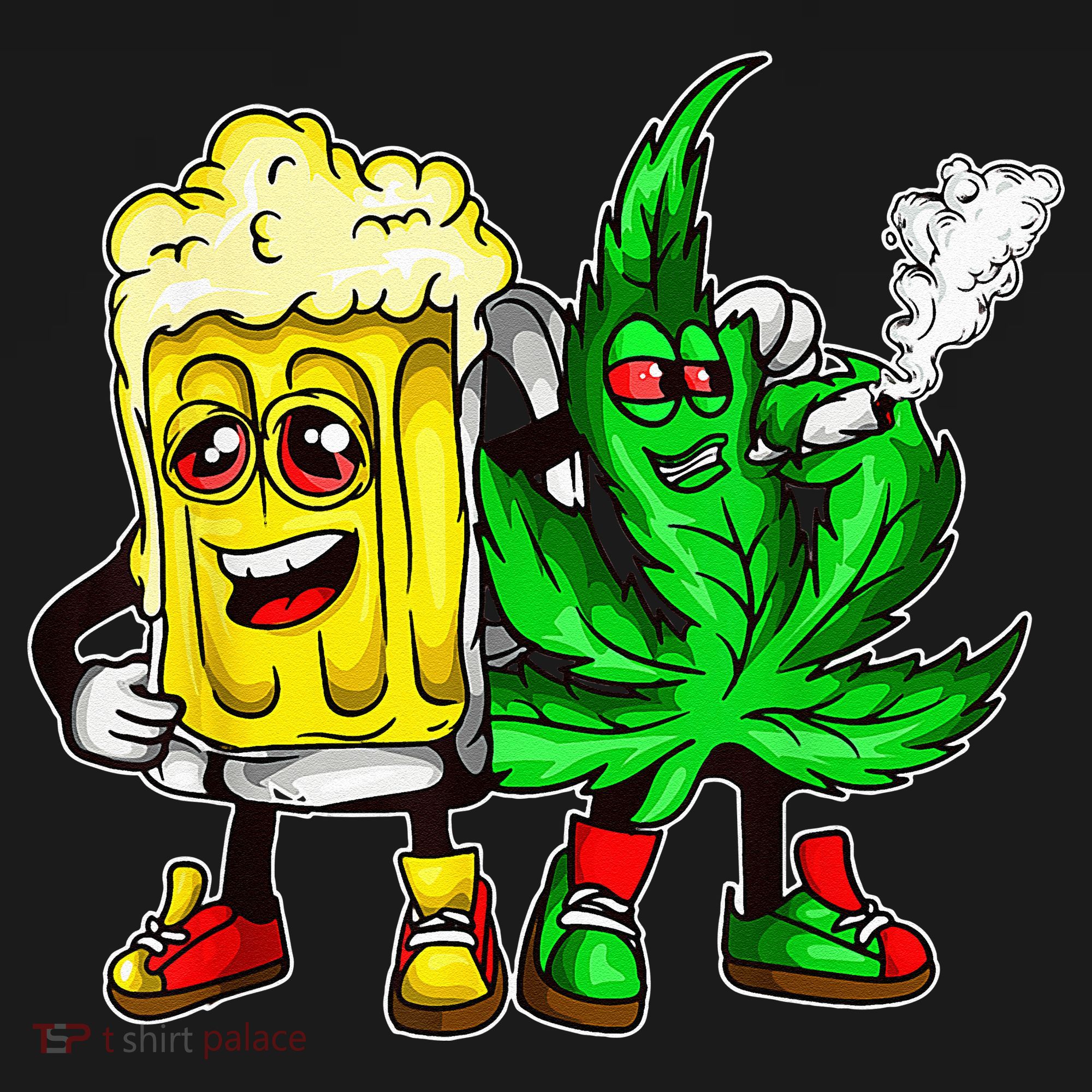 Funny 420 Pot Leaf Marijuana Bong Beer Drunk Weed Cannabis T-Shirt