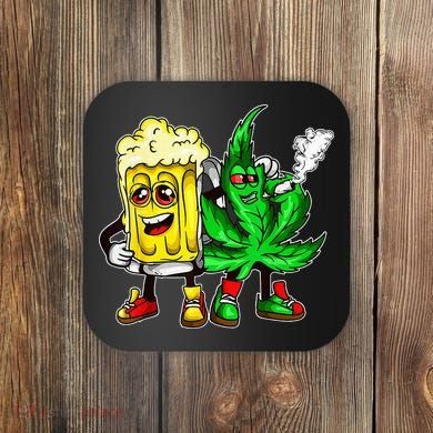 Funny 420 Pot Leaf Marijuana Bong Beer Drunk Weed Cannabis Coaster