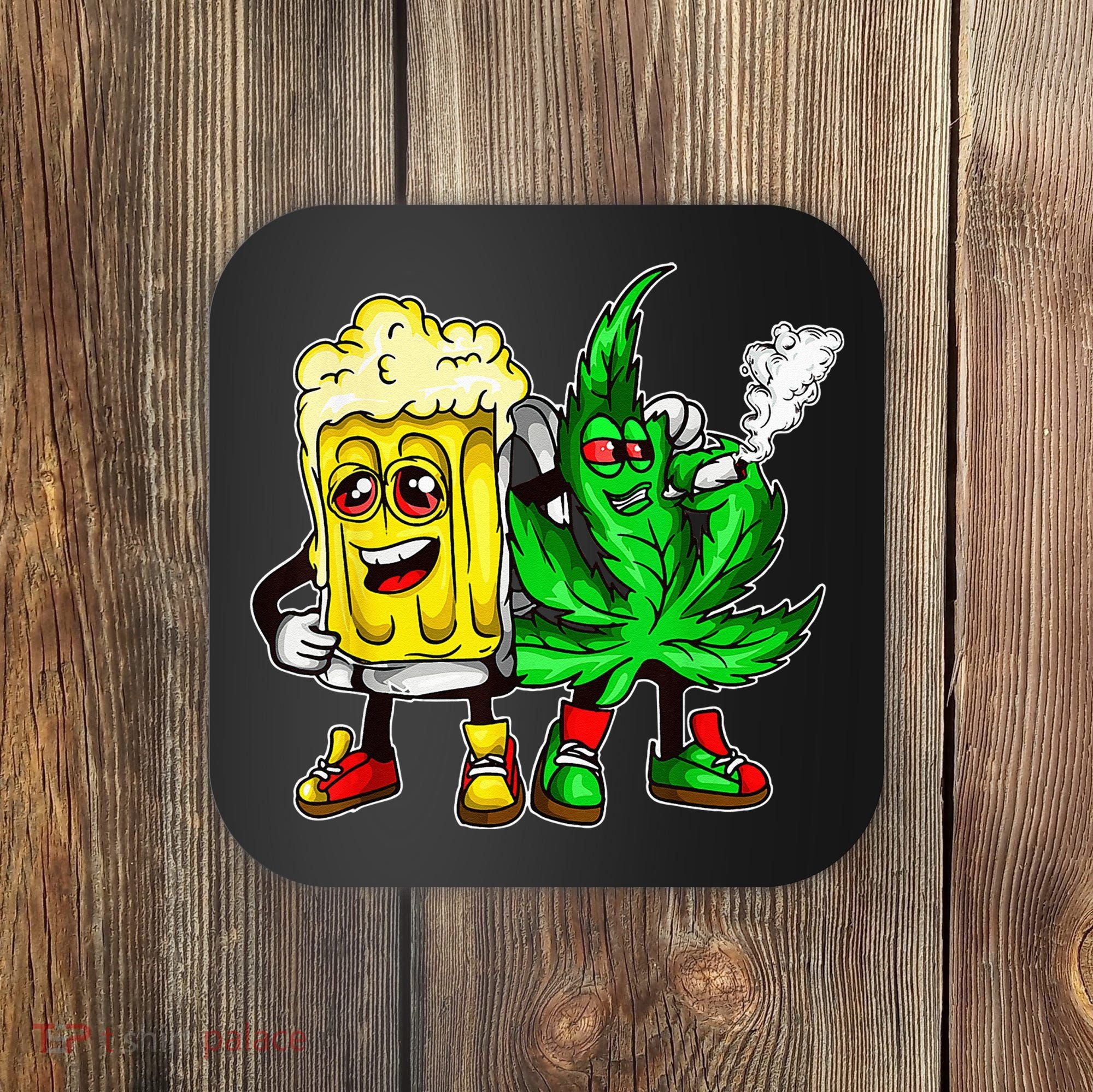 Funny 420 Pot Leaf Marijuana Bong Beer Drunk Weed Cannabis Coaster