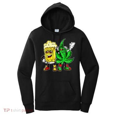 Funny 420 Pot Leaf Marijuana Bong Beer Drunk Weed Cannabis Women's Hoodie
