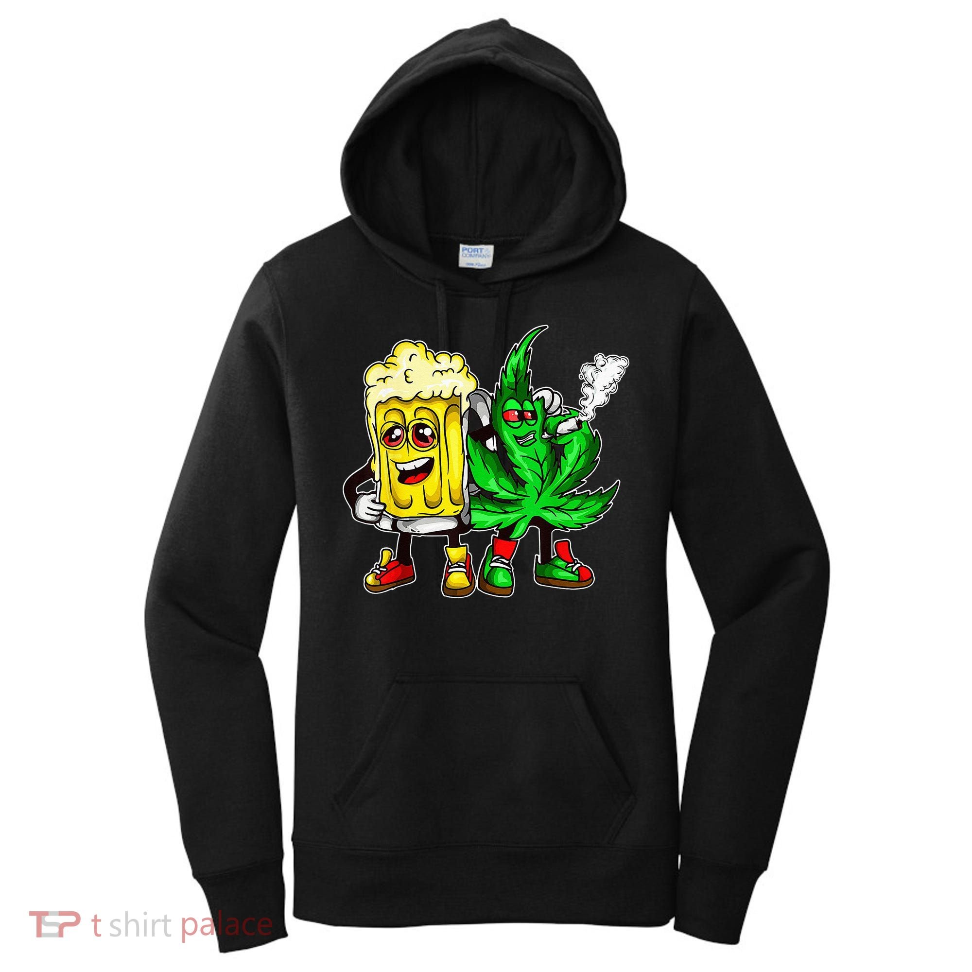 Funny 420 Pot Leaf Marijuana Bong Beer Drunk Weed Cannabis Women's Hoodie