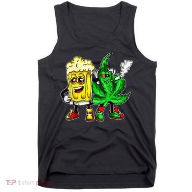 Funny 420 Pot Leaf Marijuana Bong Beer Drunk Weed Cannabis Tank Top