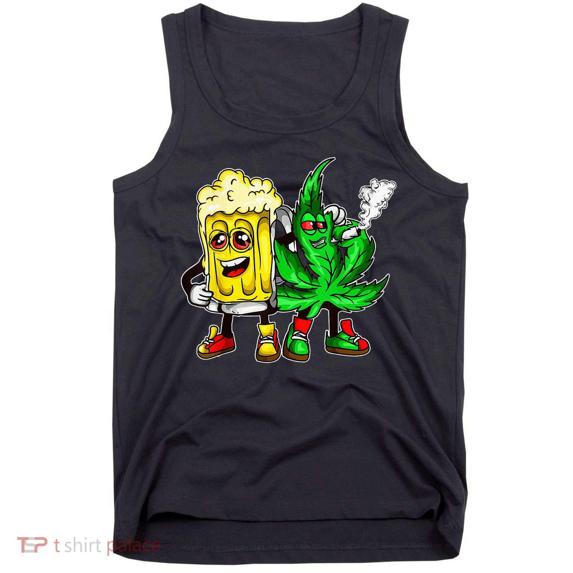 Funny 420 Pot Leaf Marijuana Bong Beer Drunk Weed Cannabis Tank Top
