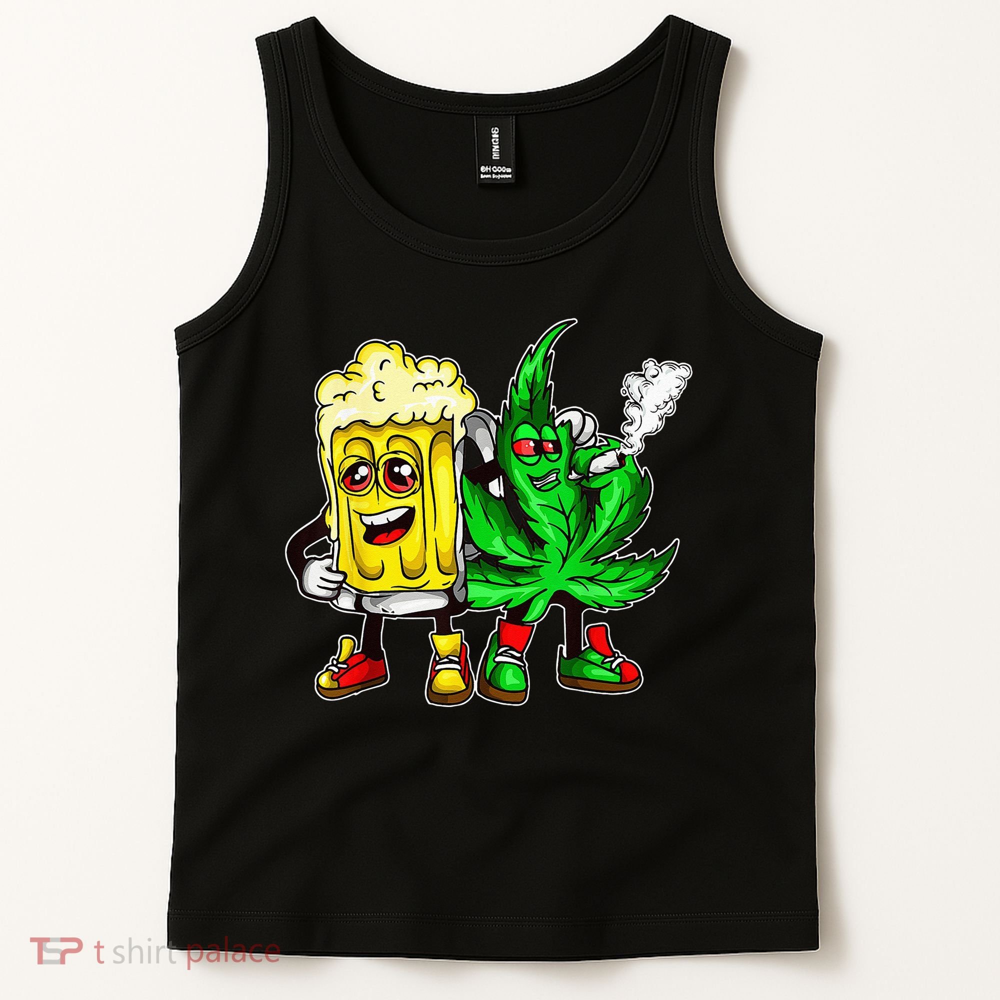 Funny 420 Pot Leaf Marijuana Bong Beer Drunk Weed Cannabis Tank Top