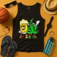 Funny 420 Pot Leaf Marijuana Bong Beer Drunk Weed Cannabis Tank Top thumb 4