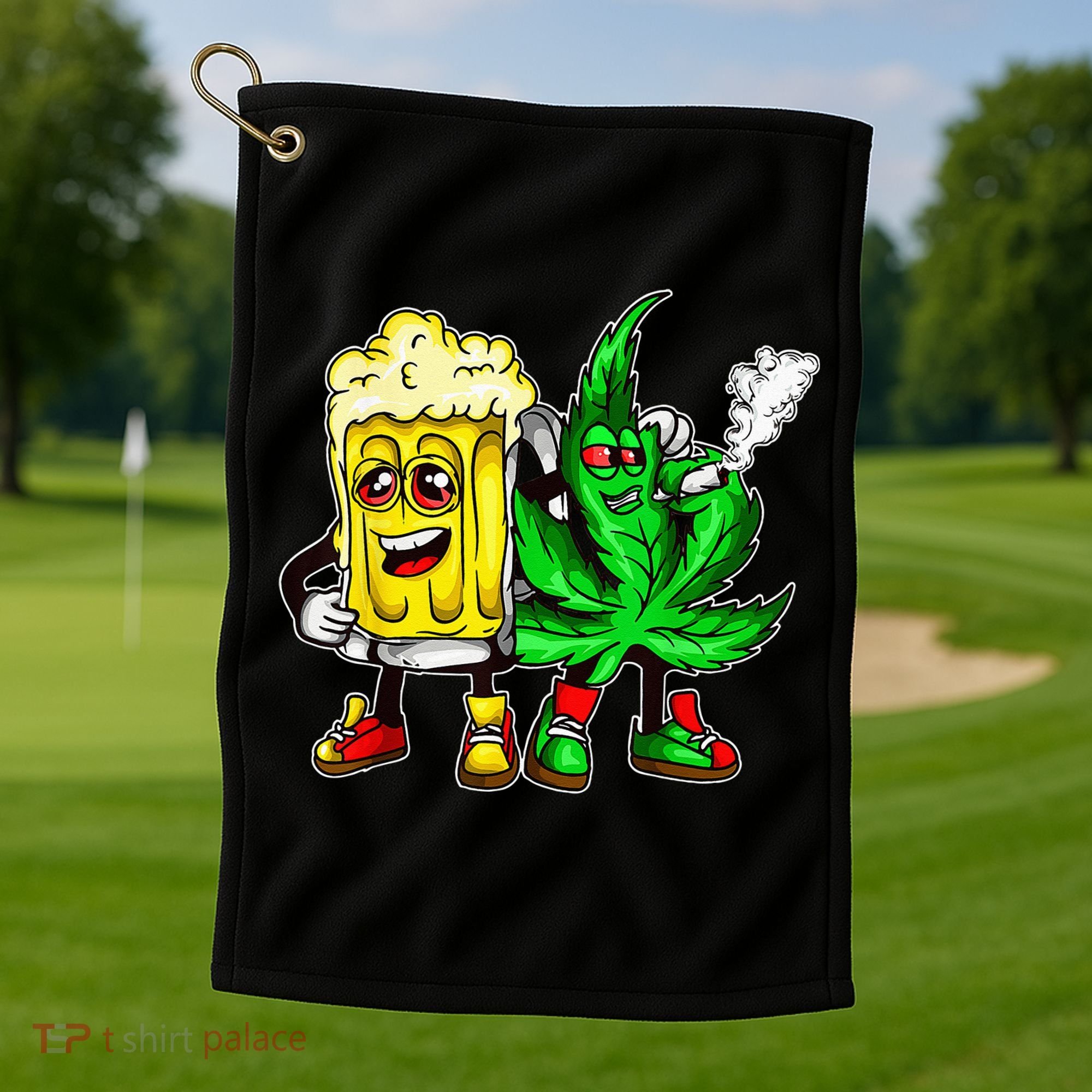 Funny 420 Pot Leaf Marijuana Bong Beer Drunk Weed Cannabis Golf Towel