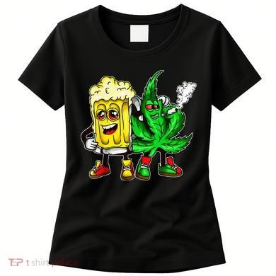 Funny 420 Pot Leaf Marijuana Bong Beer Drunk Weed Cannabis Women's T-Shirt