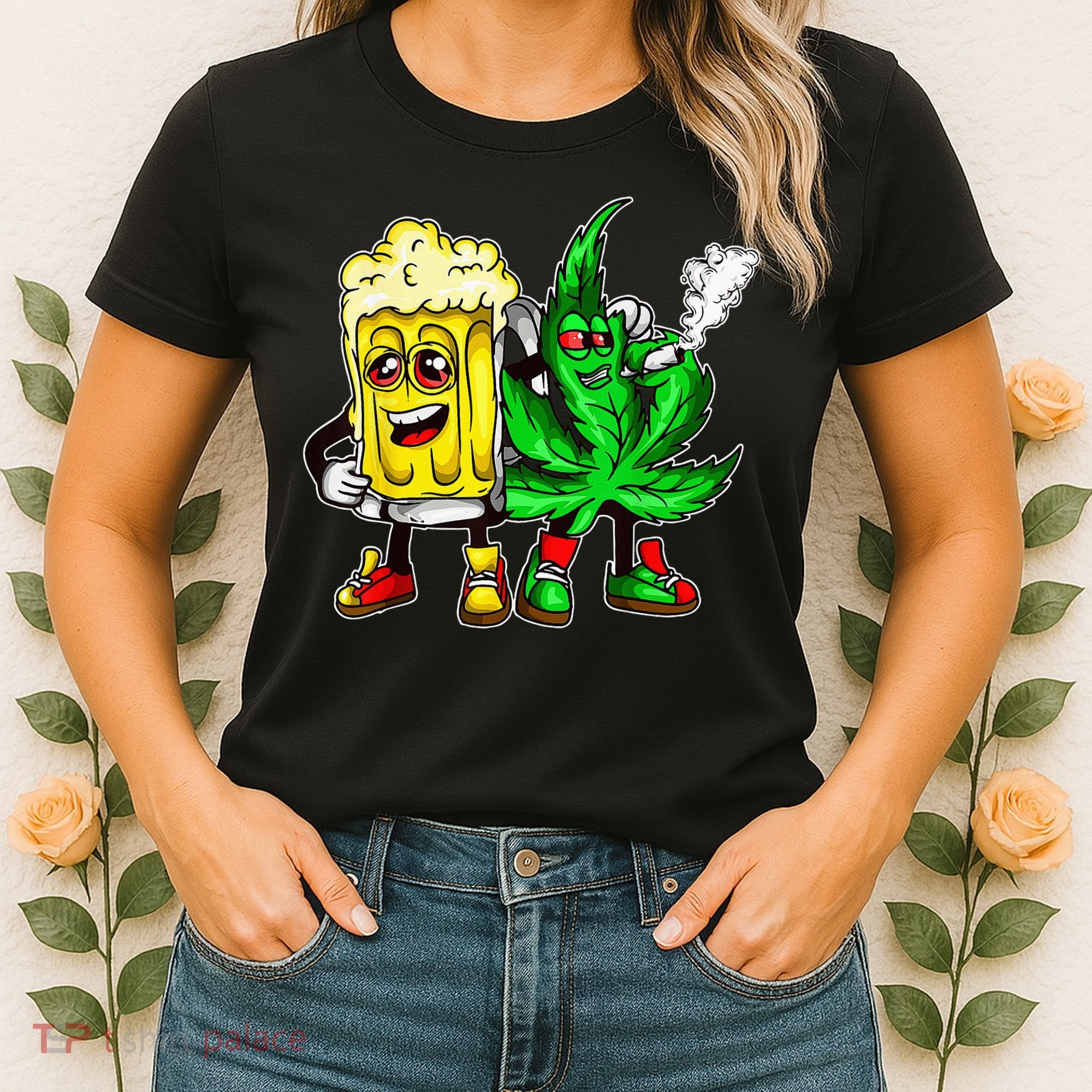 Funny 420 Pot Leaf Marijuana Bong Beer Drunk Weed Cannabis Women's T-Shirt