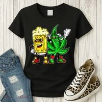 Funny 420 Pot Leaf Marijuana Bong Beer Drunk Weed Cannabis Women's T-Shirt thumb 3