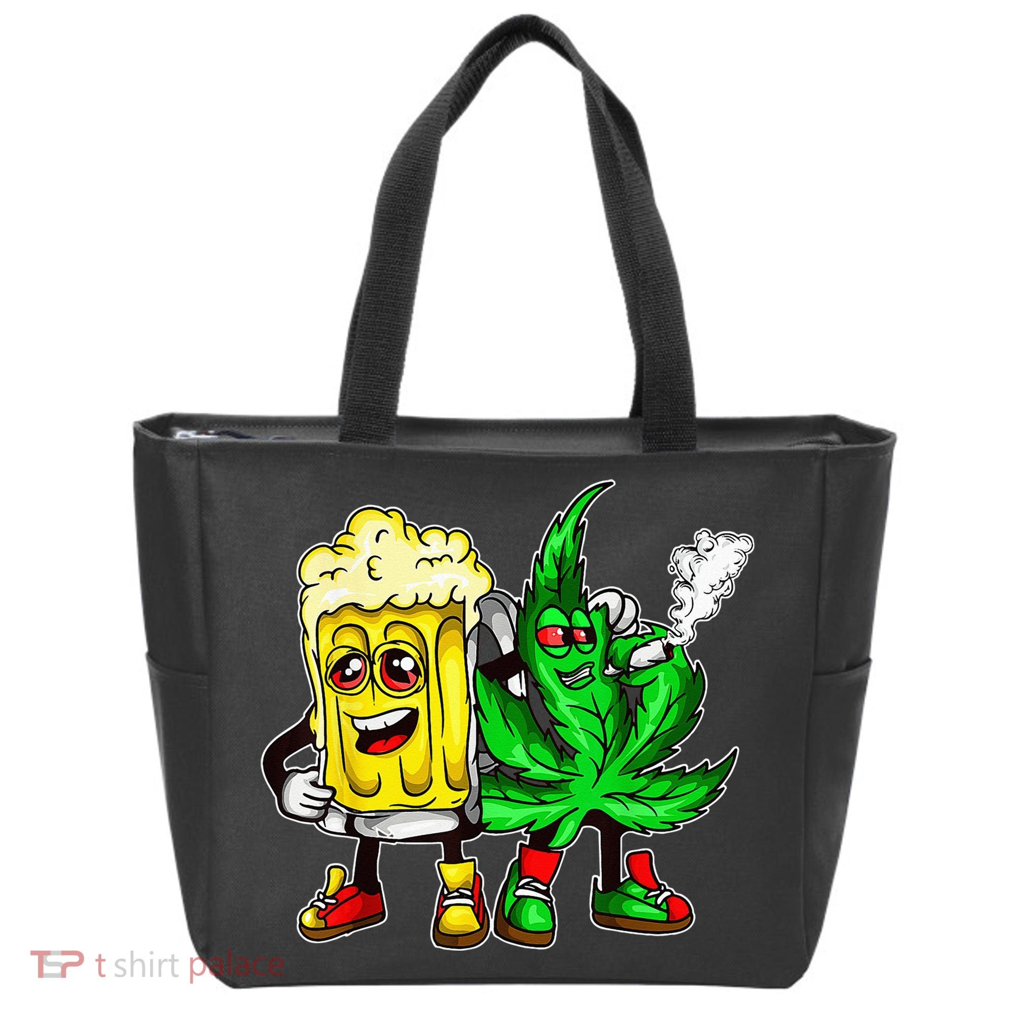Funny 420 Pot Leaf Marijuana Bong Beer Drunk Weed Cannabis Tote Bag