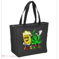 Funny 420 Pot Leaf Marijuana Bong Beer Drunk Weed Cannabis Tote Bag thumb 2