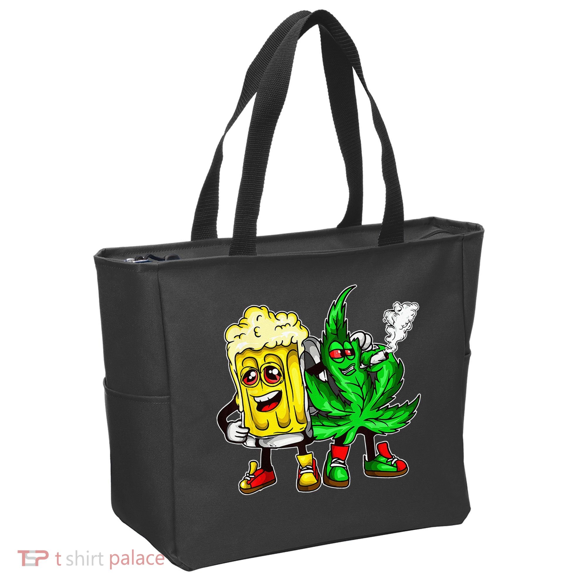 Funny 420 Pot Leaf Marijuana Bong Beer Drunk Weed Cannabis Tote Bag