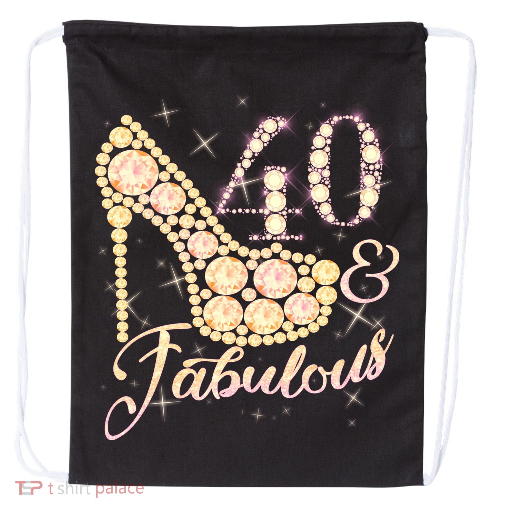 Fabulous & 40 Sparkly Heel 40th Birthday Drawstring Bag