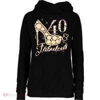 Fabulous & 40 Sparkly Heel 40th Birthday Womens Funnel Neck Pullover Hood thumb 0