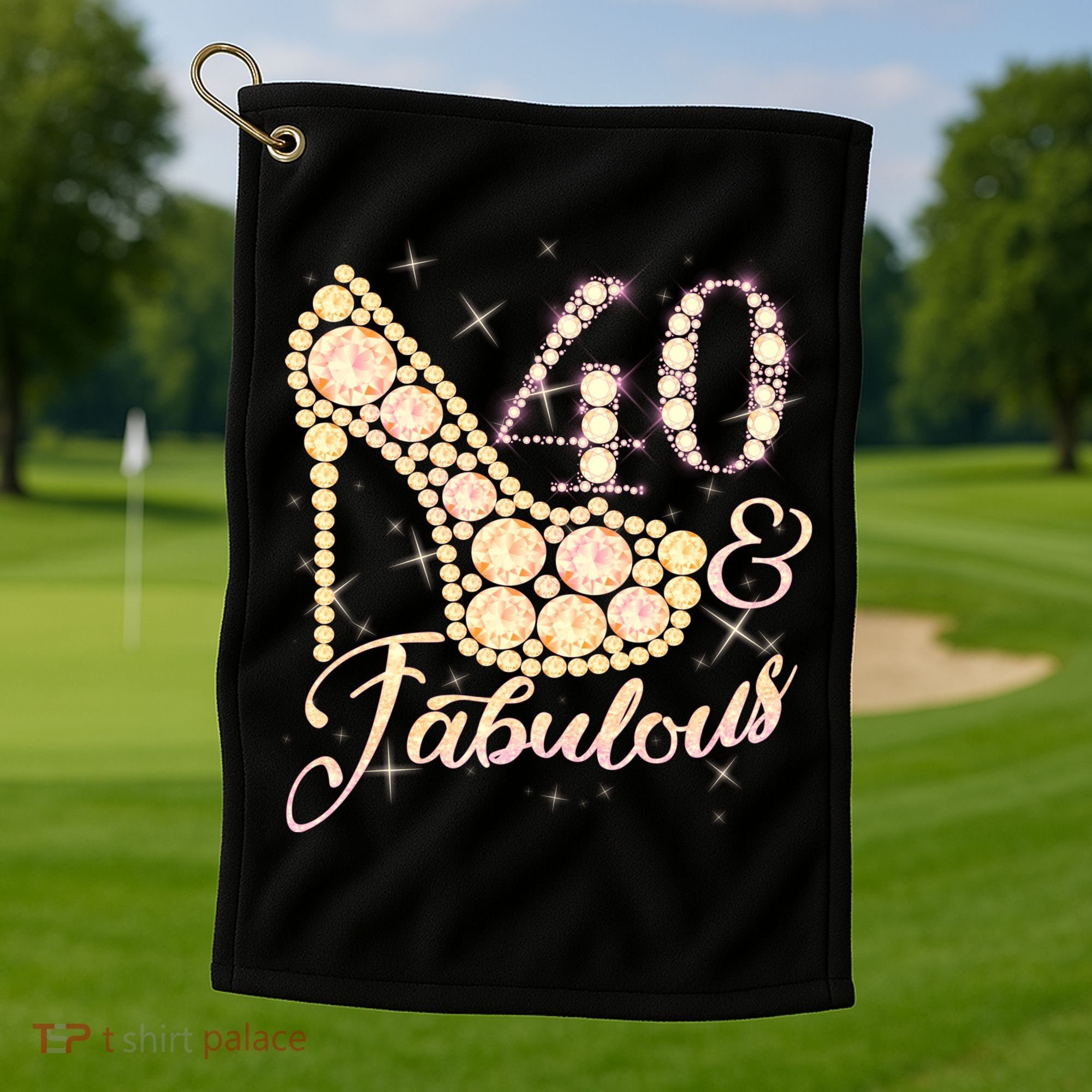 Fabulous & 40 Sparkly Heel 40th Birthday Golf Towel