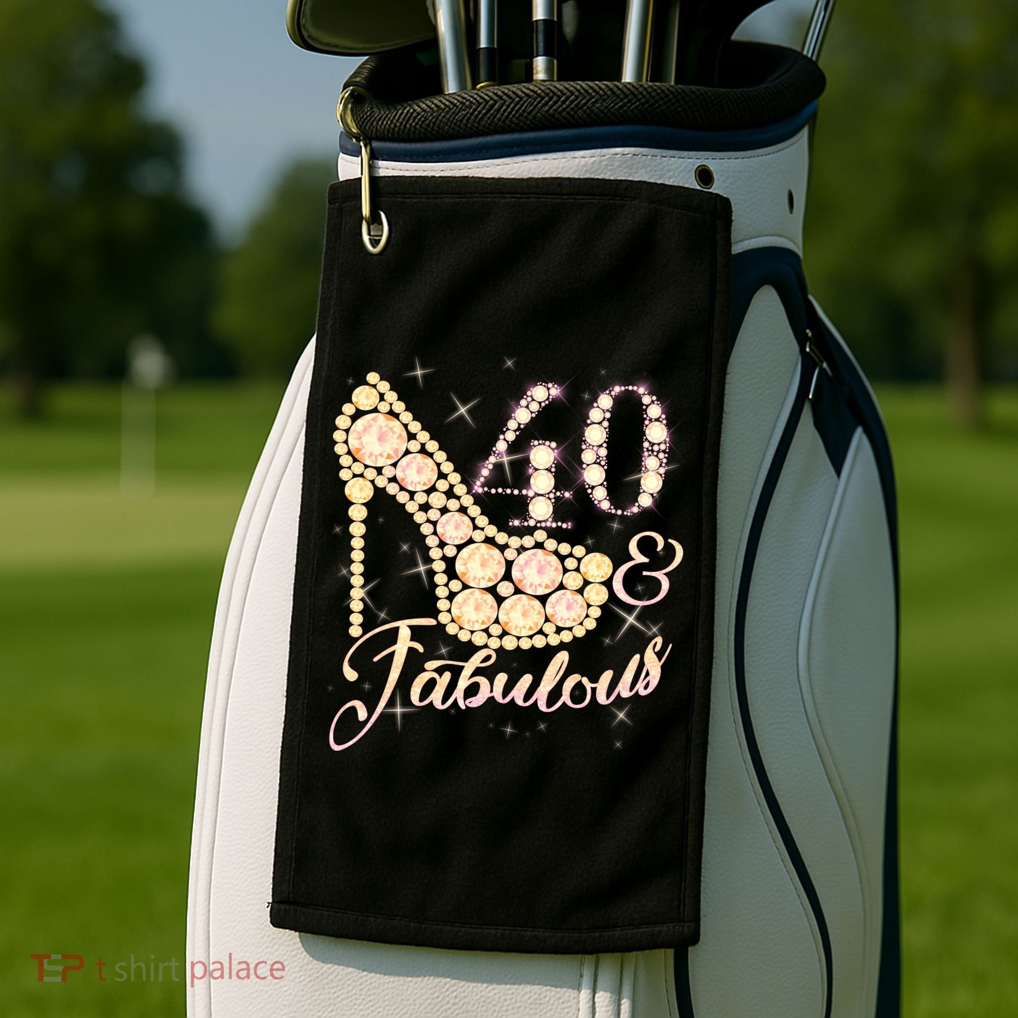 Fabulous & 40 Sparkly Heel 40th Birthday Golf Towel