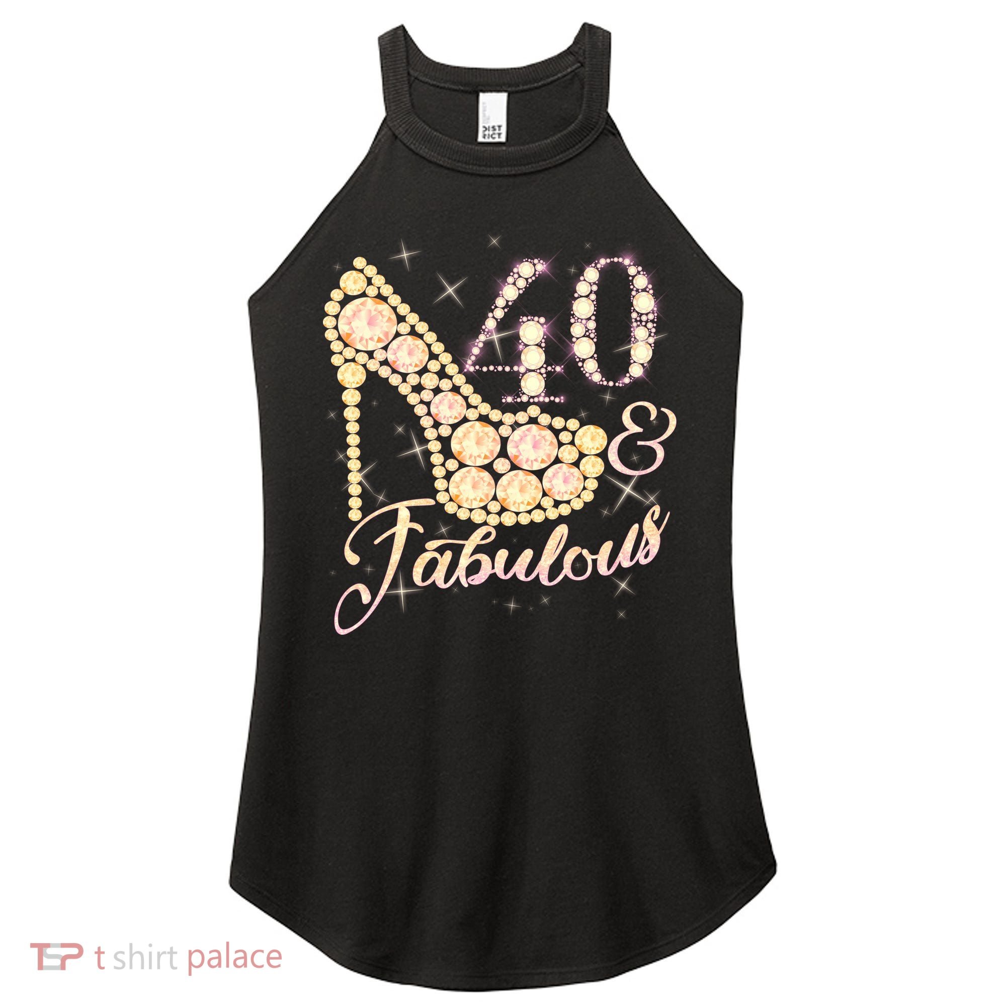 Fabulous & 40 Sparkly Heel 40th Birthday Women's Perfect Tri Rocker Tank