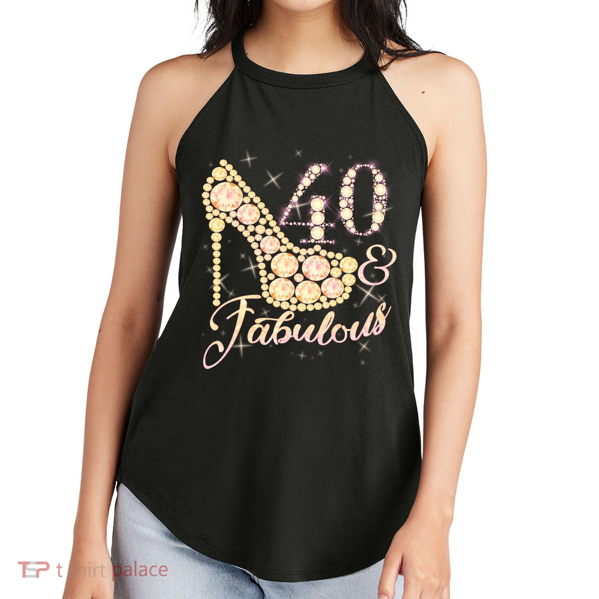 Fabulous & 40 Sparkly Heel 40th Birthday Women's Perfect Tri Rocker Tank