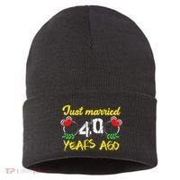 Funny 40th Wedding Anniversary Just Married 40 Years Ago Sustainable Knit Beanie thumb 0