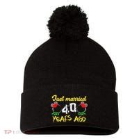 Funny 40th Wedding Anniversary Just Married 40 Years Ago Pom Pom 12in Knit Beanie thumb 0