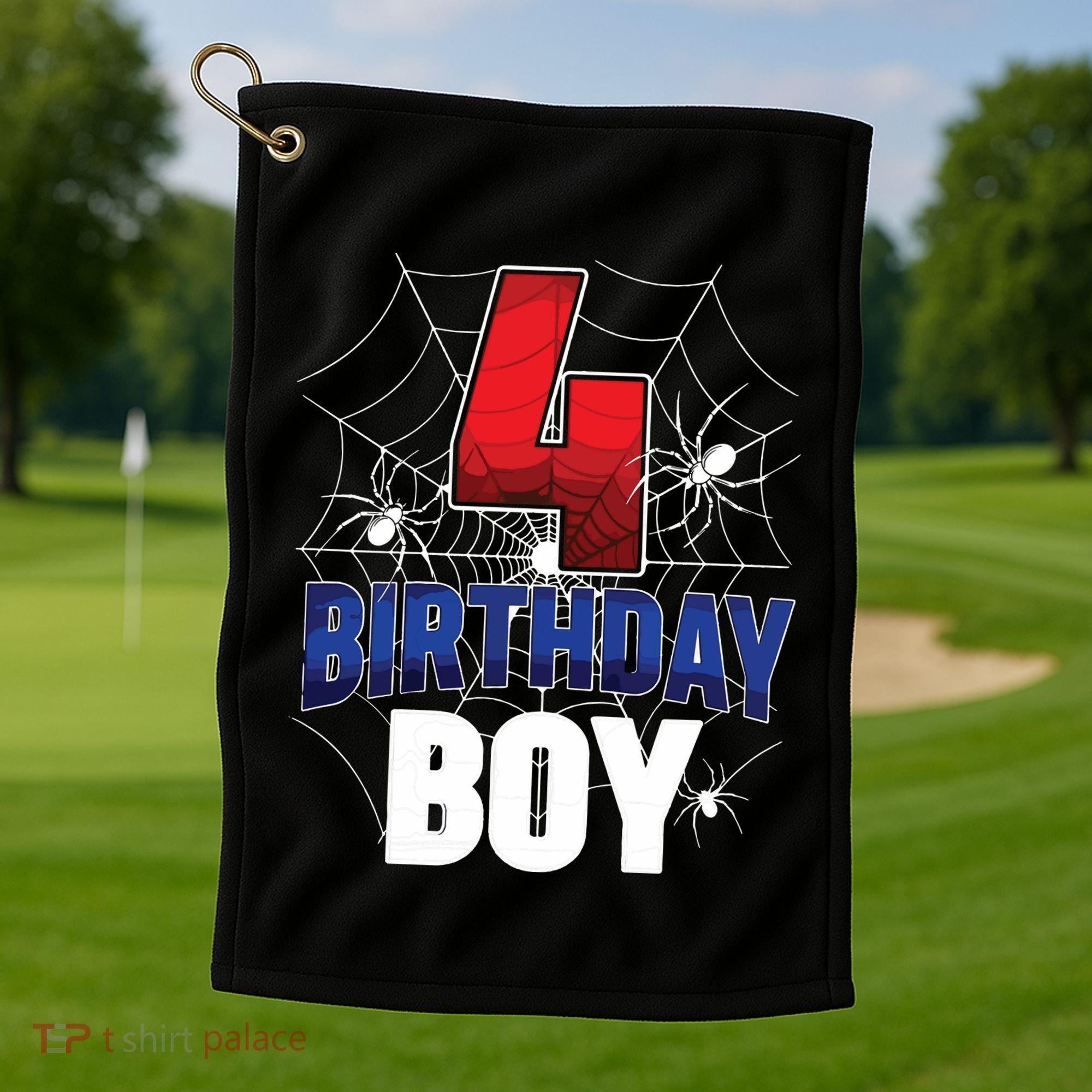 Four 4 Year Old 4th Birthday Boy Spider Web 4yr Party Golf Towel
