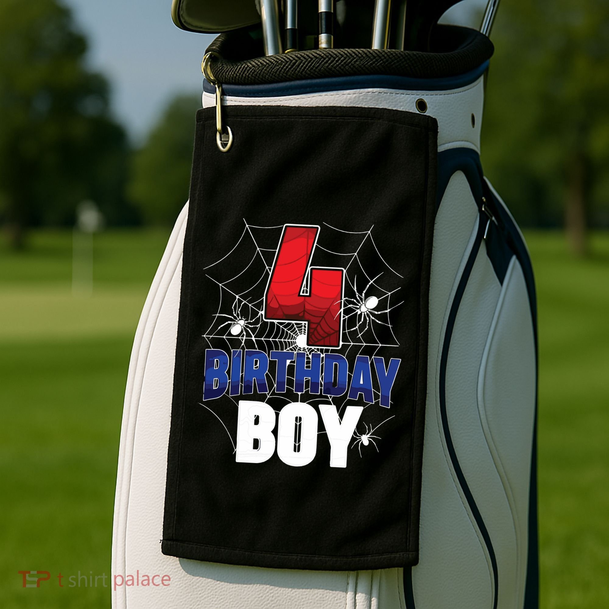 Four 4 Year Old 4th Birthday Boy Spider Web 4yr Party Golf Towel