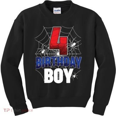 Four 4 Year Old 4th Birthday Boy Spider Web 4yr Party Kids Sweatshirt