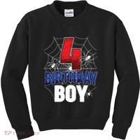 Four 4 Year Old 4th Birthday Boy Spider Web 4yr Party Kids Sweatshirt thumb 0