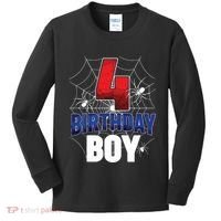 Four 4 Year Old 4th Birthday Boy Spider Web 4yr Party Kids Long Sleeve Shirt thumb 0