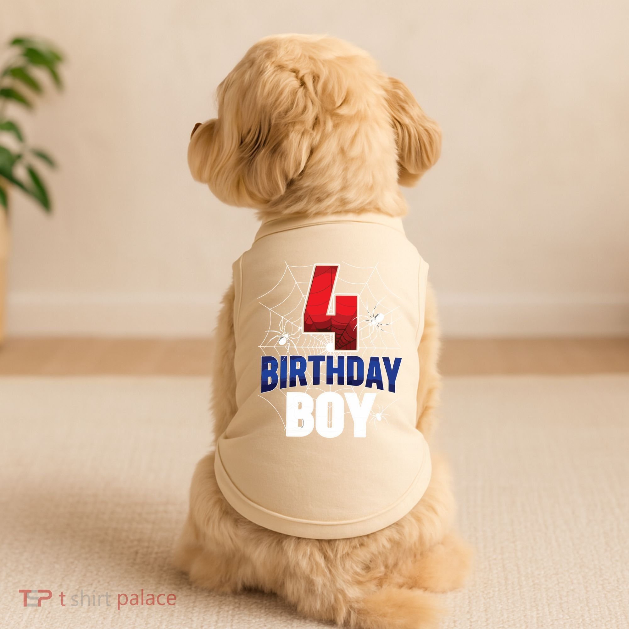 Four 4 Year Old 4th Birthday Boy Spider Web 4yr Party Doggie Tank