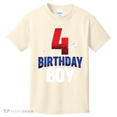 Four 4 Year Old 4th Birthday Boy Spider Web 4yr Party Kids T-Shirt
